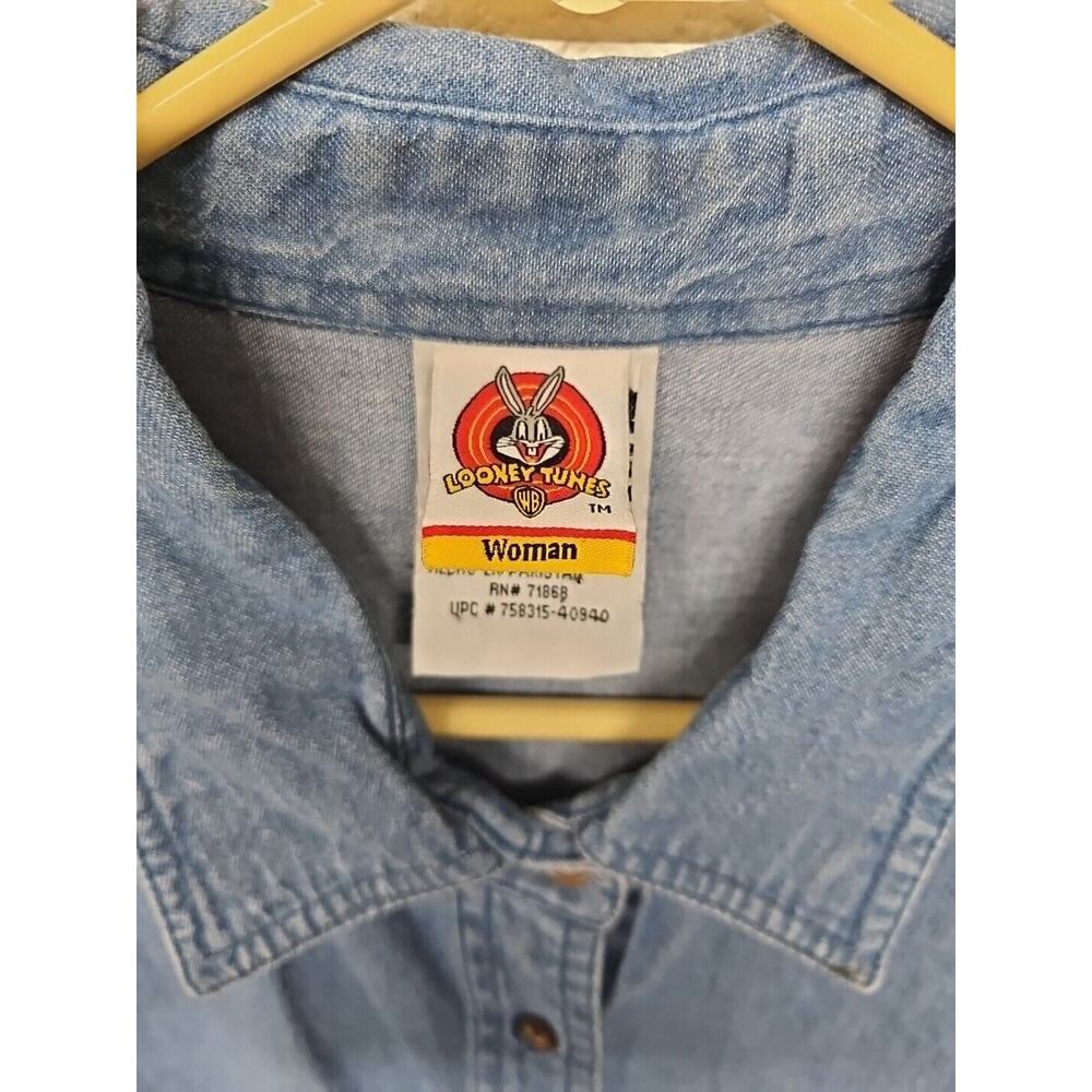 Vtg Sylvester Tweety Bird Womens Chambray Shirt Sz 22/24 LooneyTunes Embroidered - Picture 4 of 8